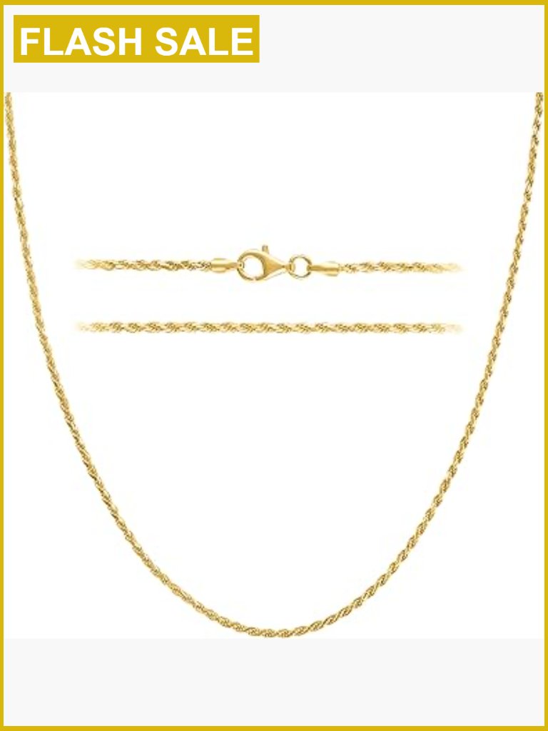 18k Gold Plated Sterling Silver 1.5mm Diamond-Cut Rope Chain Necklace Lobster